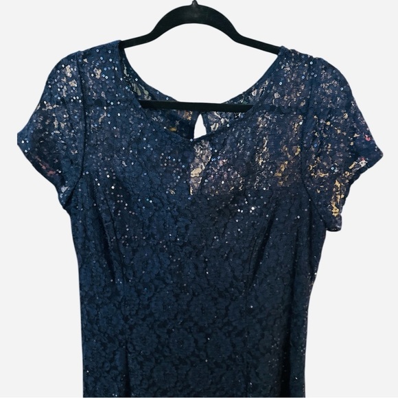 SLNY Navy Sequin Fit & Flare Dress Size 12P NWT - Picture 13 of 13